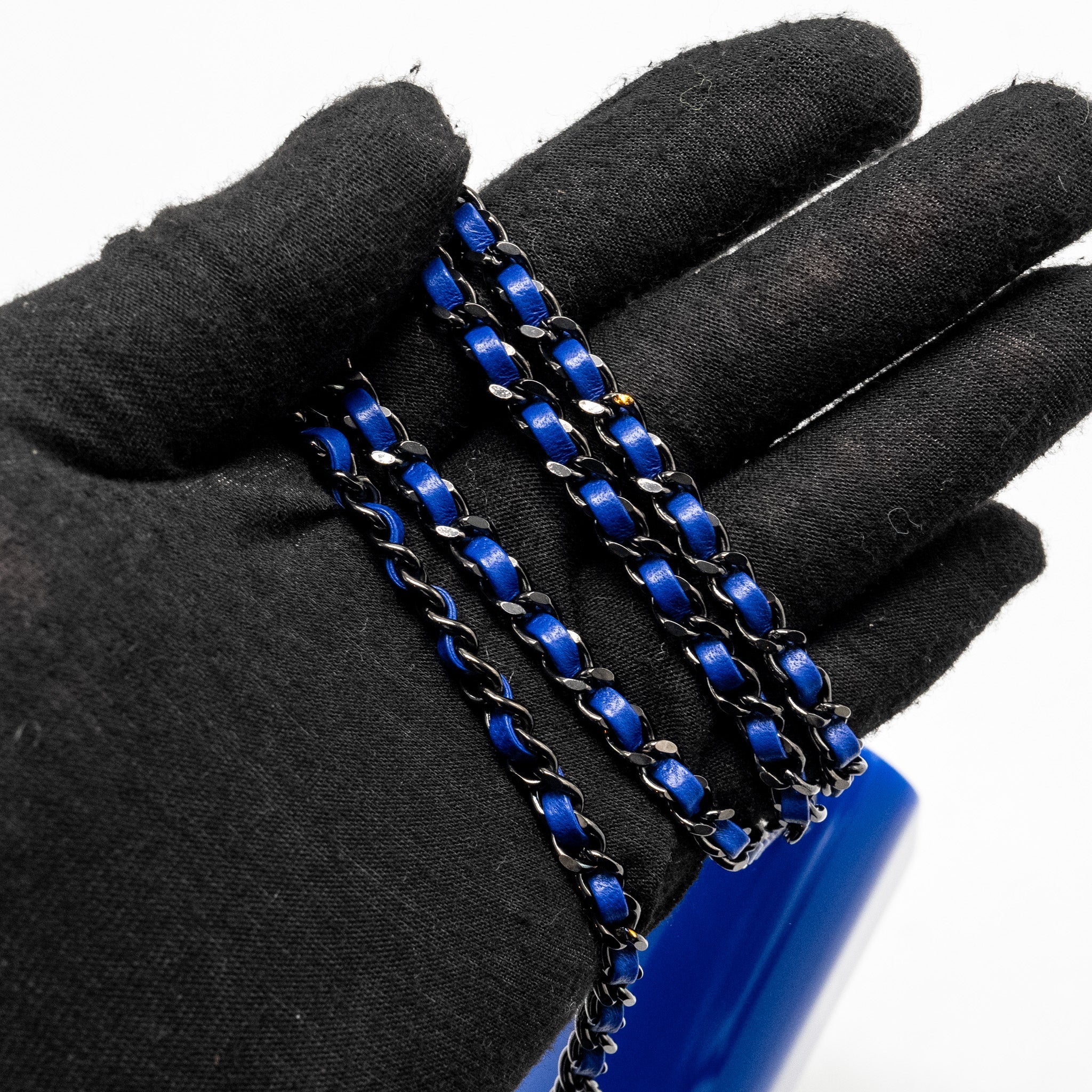 CHANEL 21K PLEXI FLAP EVENING BAG BLUE/BLACK WITH BLACK HARDWARE (MICROCHIP)