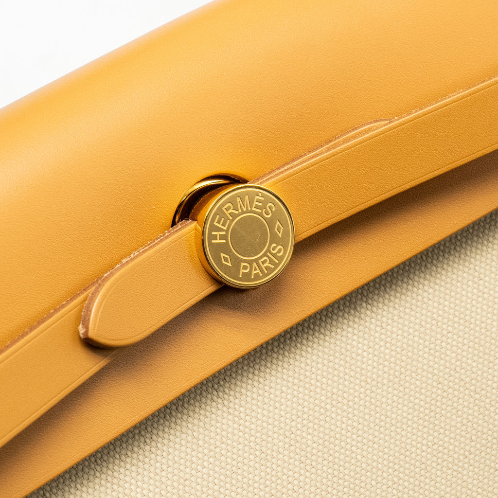 HERMES HERBAG 31 ZIP BAG CANVAS / HUNTER BETON / NATURAL SABLE GHW