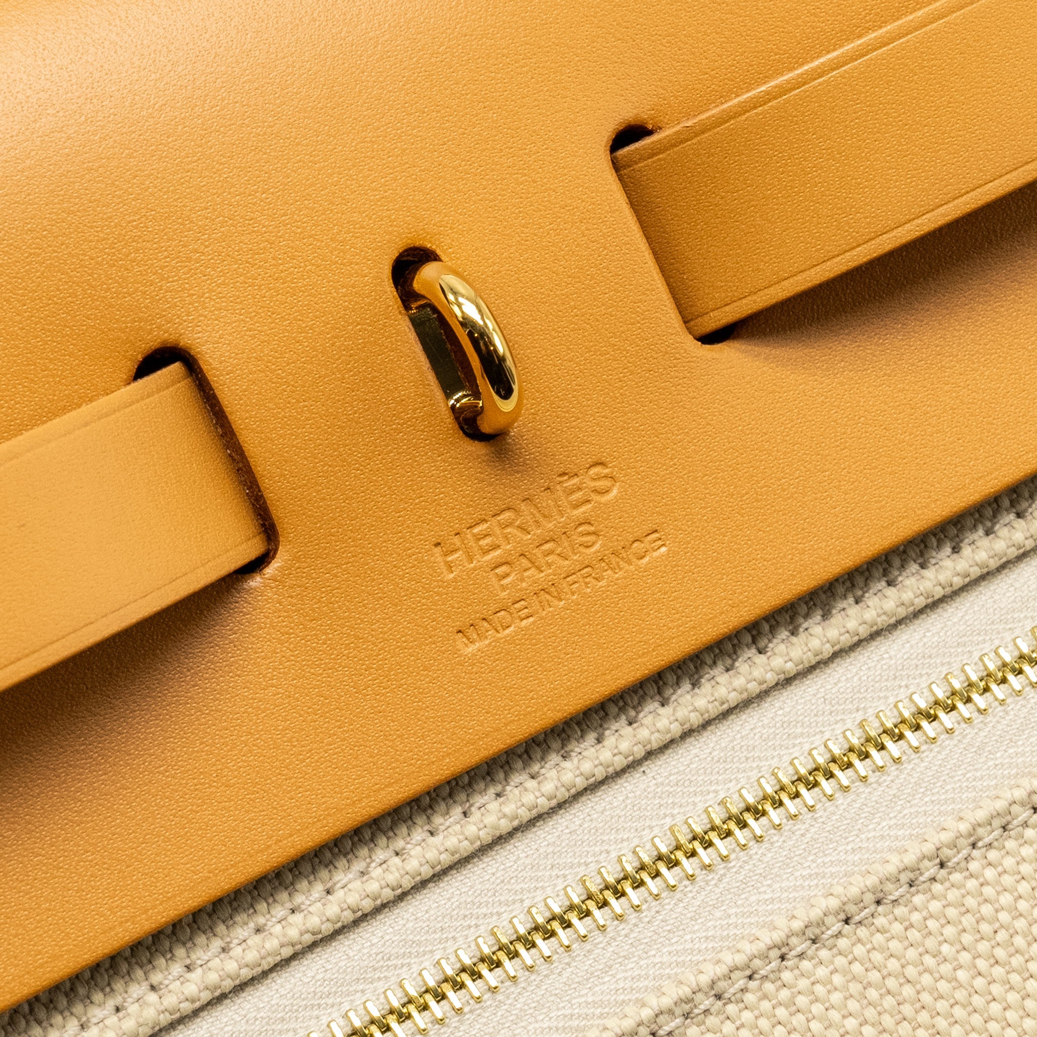 HERMES HERBAG 31 ZIP BAG CANVAS / HUNTER BETON / NATURAL SABLE GHW