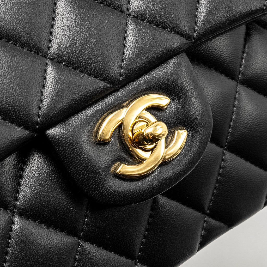 CHANEL SMALL CLASSIC DOUBLE FLAP BAG LAMBSKIN BLACK GHW (MICROCHIP)