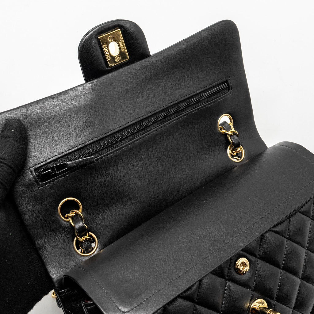 CHANEL SMALL CLASSIC DOUBLE FLAP BAG LAMBSKIN BLACK GHW (MICROCHIP)