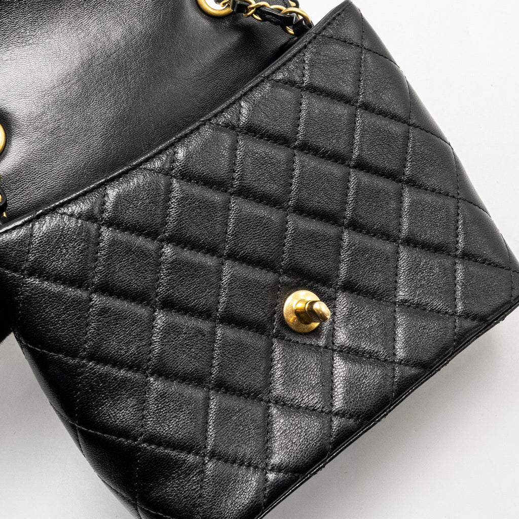 CHANEL 22K RETRO CLASSIC NEW SQUARE LARGE FLAP BAG GOATSKIN BLACK GHW (MICROCHIP)