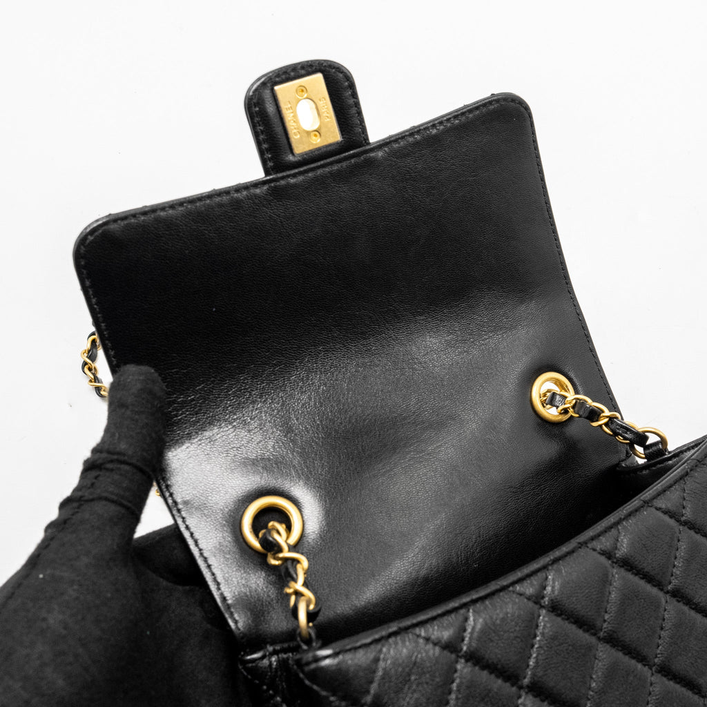 CHANEL 22K RETRO CLASSIC NEW SQUARE LARGE FLAP BAG GOATSKIN BLACK GHW (MICROCHIP)