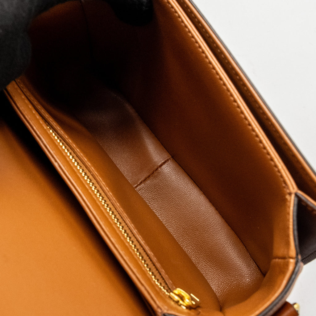 CELINE TEEN TRIOMPHE BAG IN TRIOMPHE CANVAS / CALFSKIN BROWN / MULTICOLOUR GHW