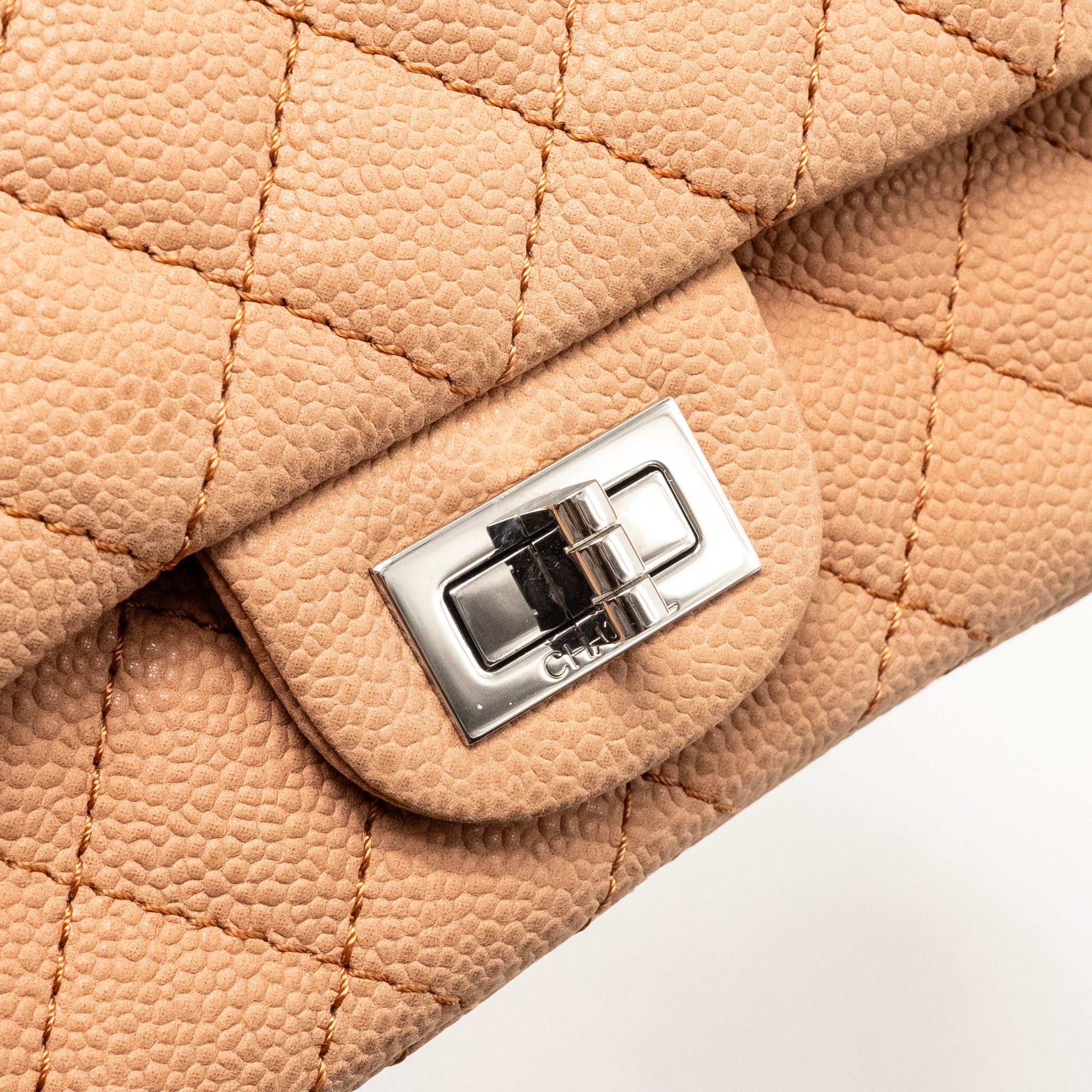 CHANEL SMALL 2.55 REISSUE FLAP BAG GRAINED CALFSKIN LIGHT BROWN SHW