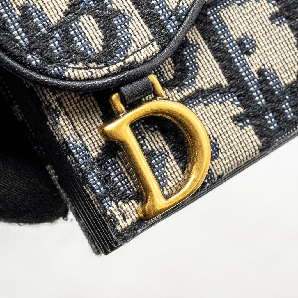 DIOR SADDLE JASMINE GUSSET CARD HOLDER DIOR OBLIQUE JACQUARD BLUE GHW