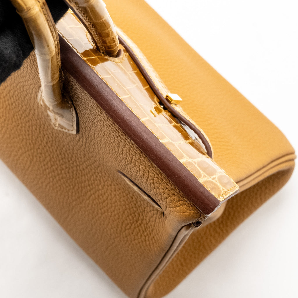 HERMES BIRKIN 25 TOUCH CROCODILE NILOTICUS/TOGO CARAMEL/TABAC CAMEL GHW