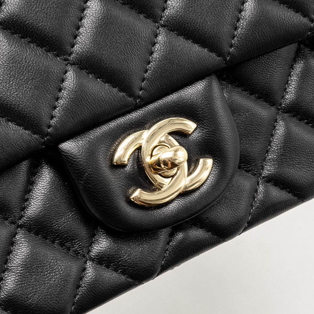CHANEL MINI RECTANGULAR FLAP BAG LAMBSKIN BLACK LGHW (MICROCHIP)
