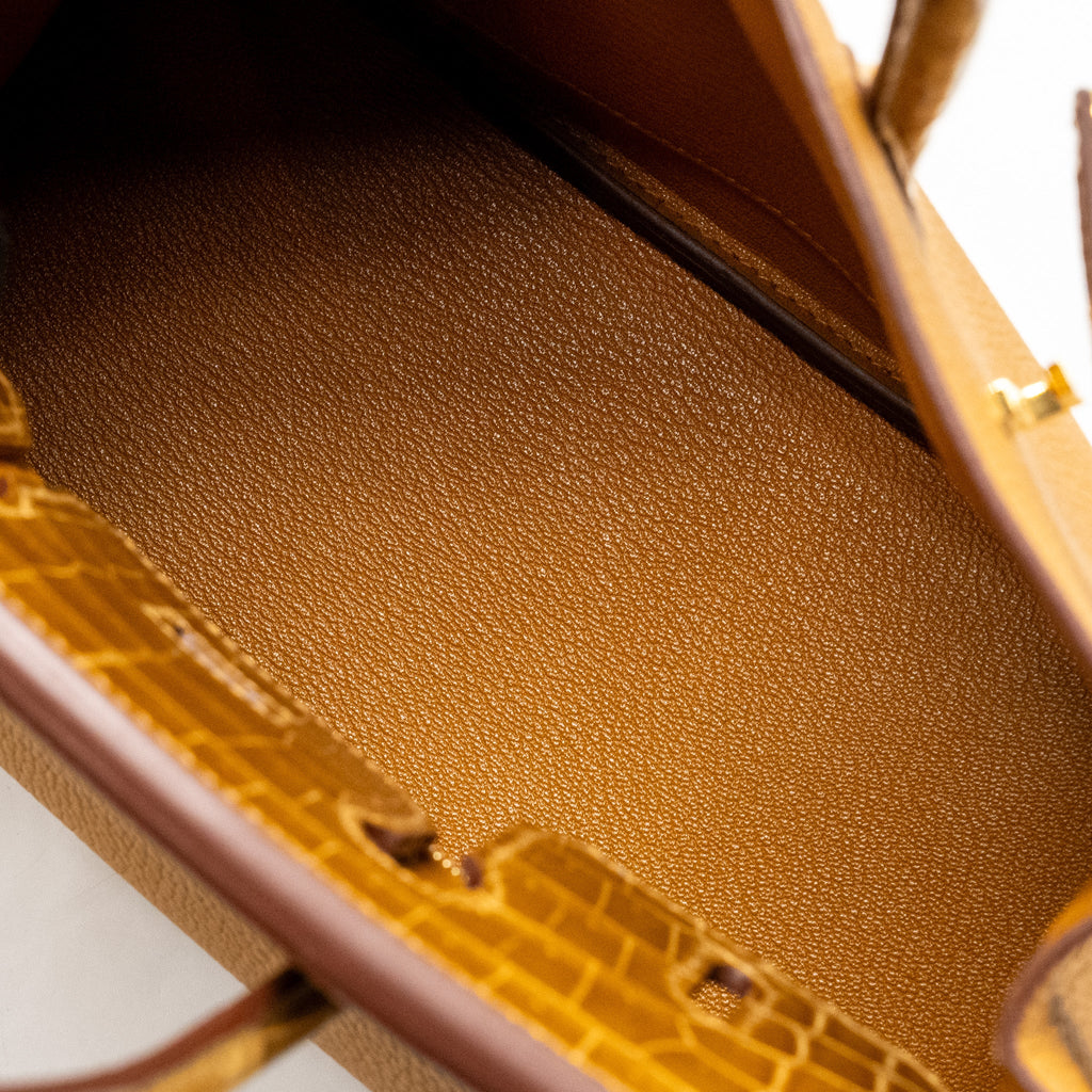 HERMES BIRKIN 25 TOUCH CROCODILE NILOTICUS/TOGO CARAMEL/TABAC CAMEL GHW