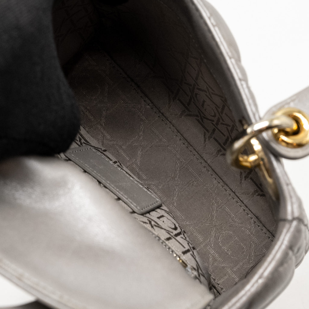 DIOR MINI LADY DIOR LAMBSKIN IRIDESCENT GREY LGHW