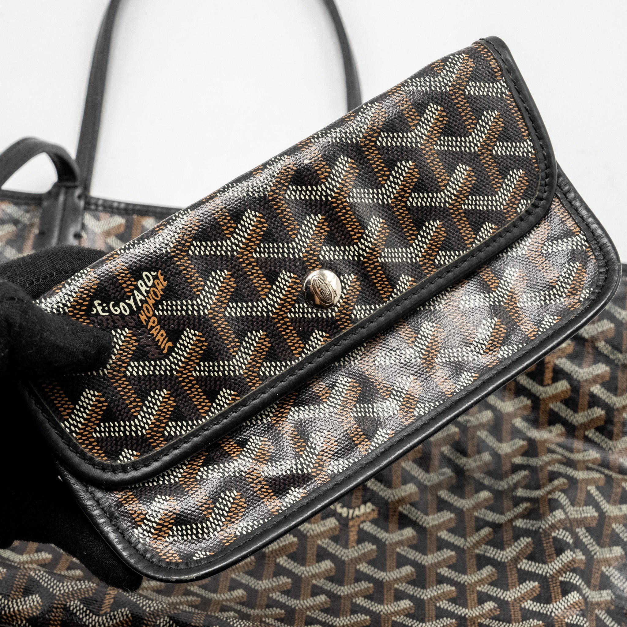 GOYARD SAINT LOUIS PM TOTE BAG GOYARDINE CANVAS / CALFSKIN BLACK SHW
