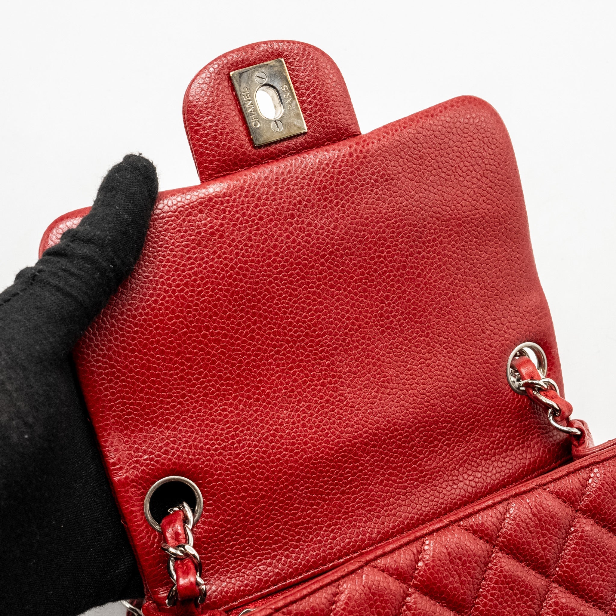 CHANEL MINI SQUARE FLAP BAG CAVIAR RED SHW