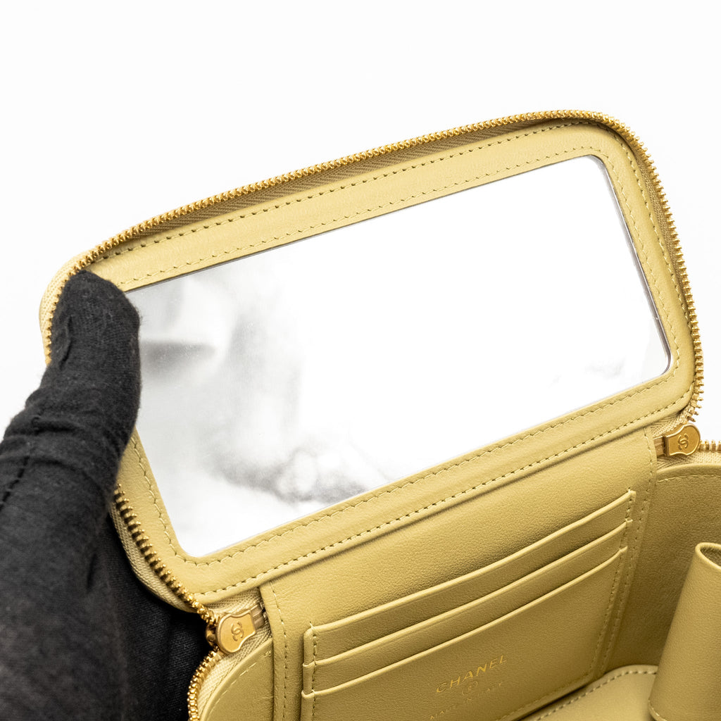 CHANEL COCO LETTER LONG VANITY WITH CHAIN LAMBSKIN GREEN GHW (MICROCHIP)