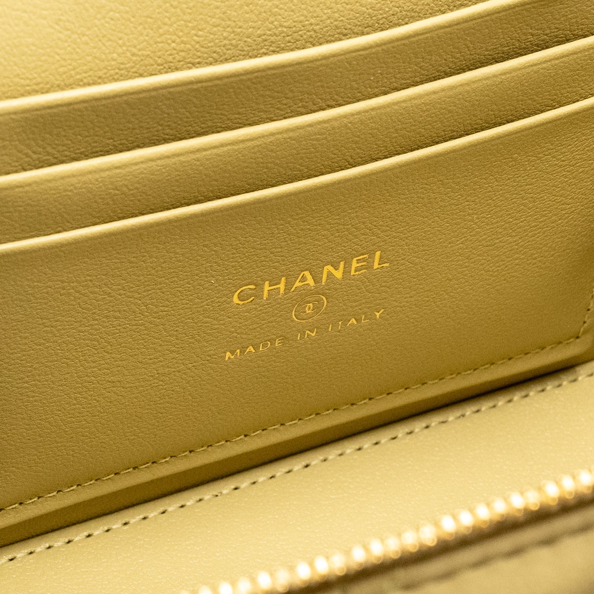 CHANEL COCO LETTER LONG VANITY WITH CHAIN LAMBSKIN GREEN GHW (MICROCHIP)