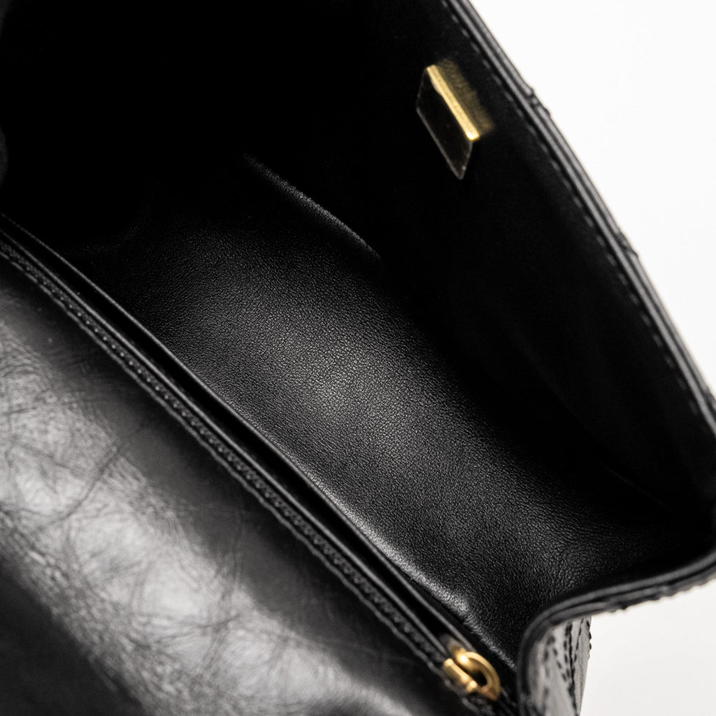 CHANEL MINI 2.55 REISSUE FLAP BAG AGED CALFSKIN BLACK BRUSHED GHW (MICROCHIP)