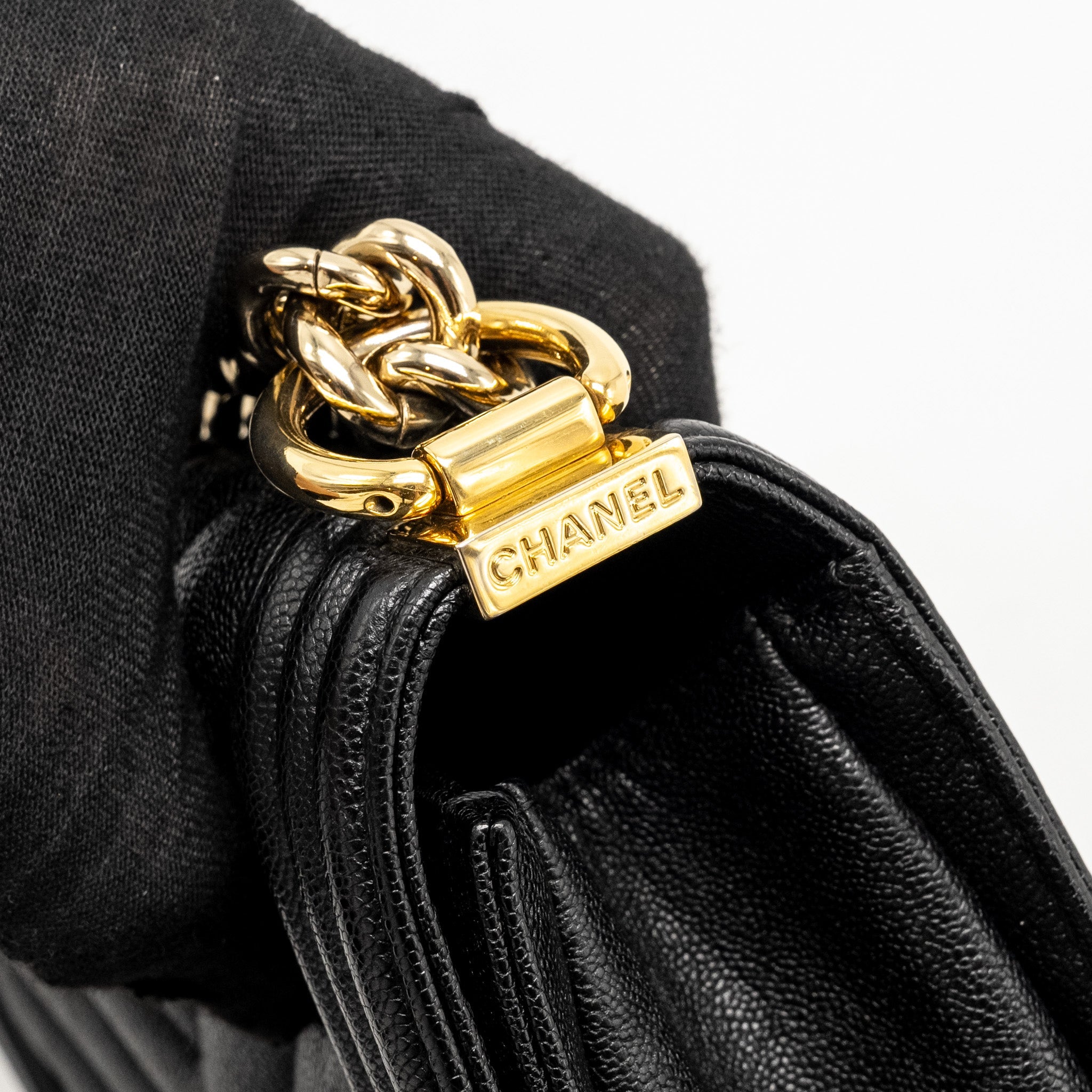 CHANEL CHEVRON SMALL BOY BAG CAVIAR BLACK GHW