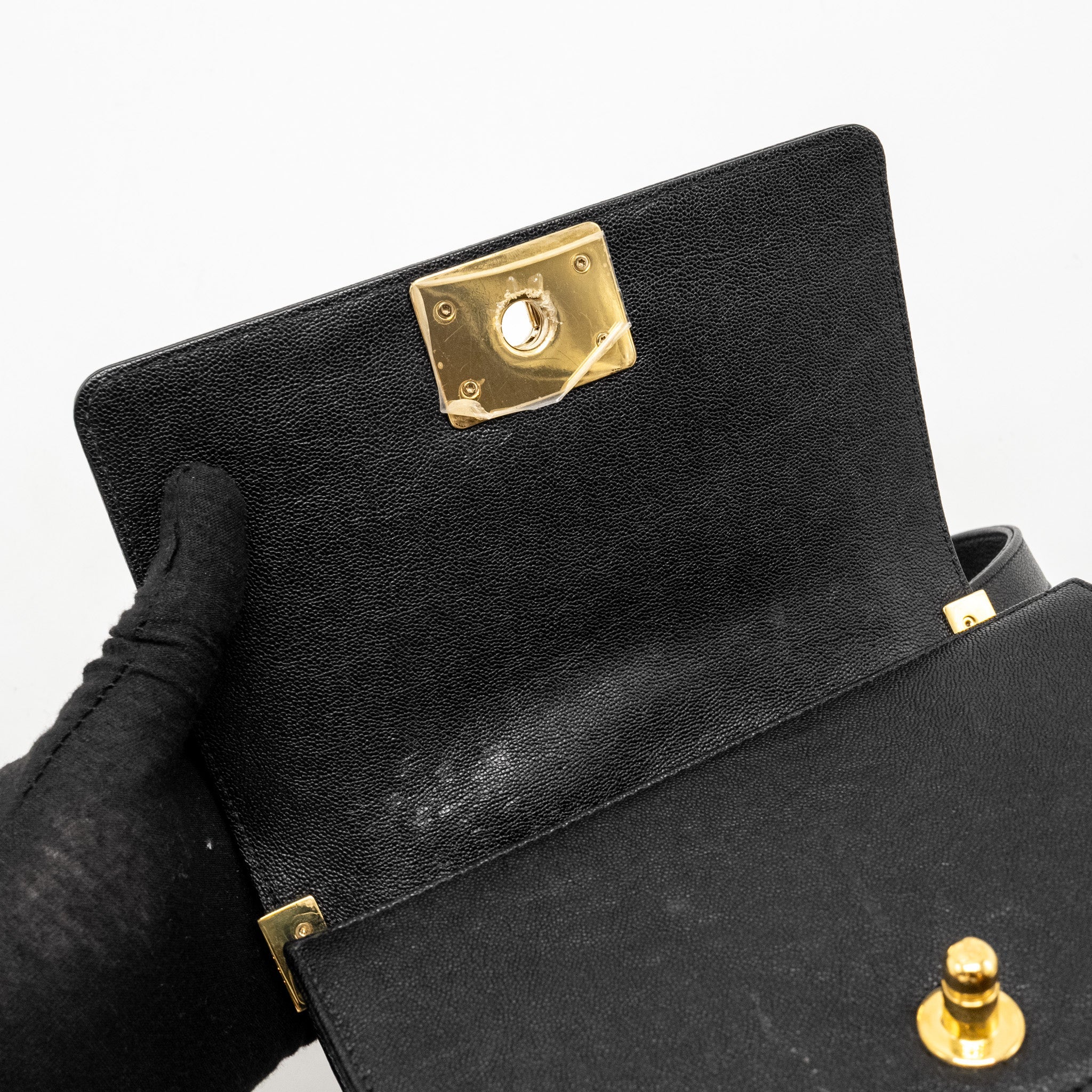 CHANEL CHEVRON SMALL BOY BAG CAVIAR BLACK GHW