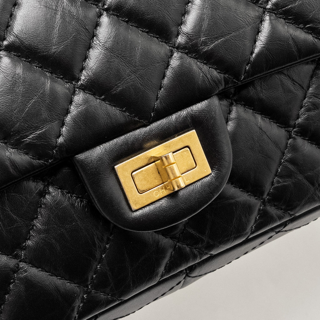 CHANEL LARGE 2.55 REISSUE FLAP BAG AGED CALFSKIN BLACK GHW