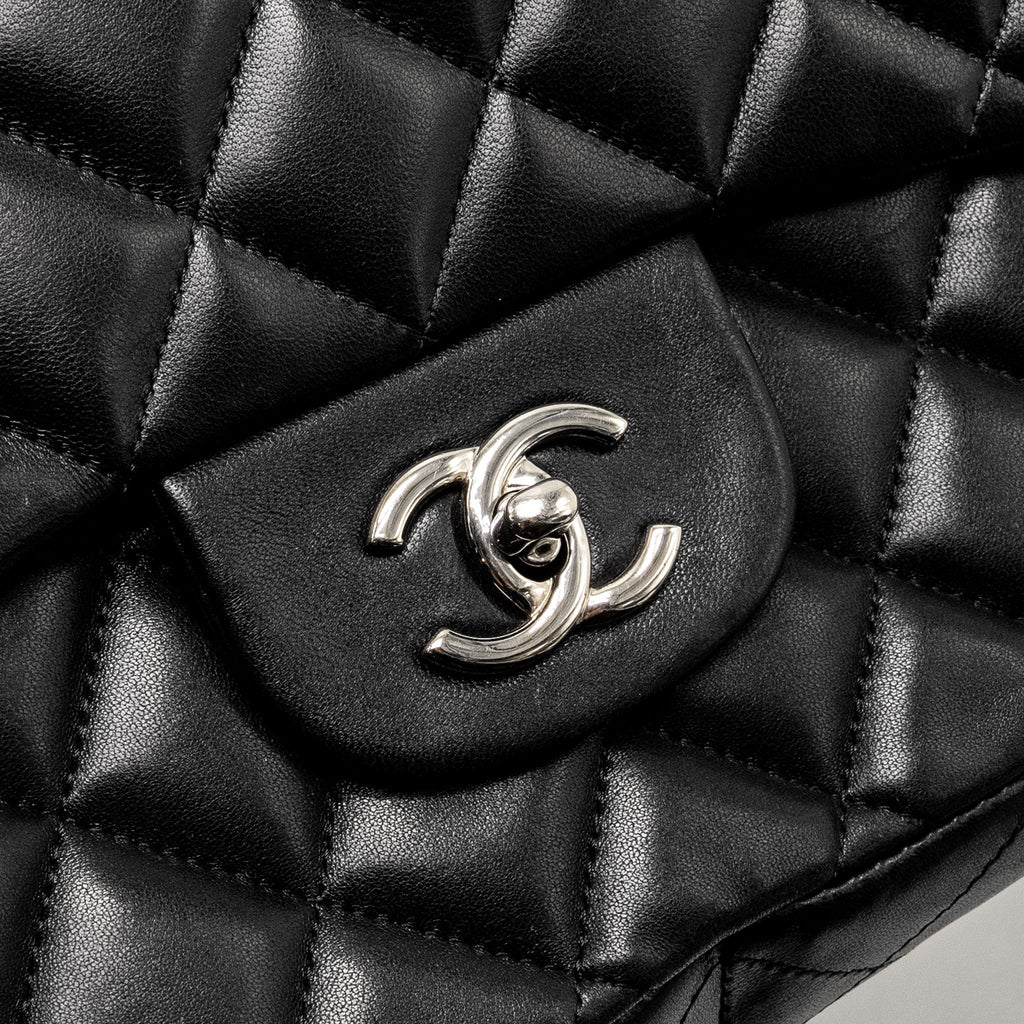 CHANEL JUMBO CLASSIC SINGLE FLAP BAG LAMBSKIN BLACK SHW