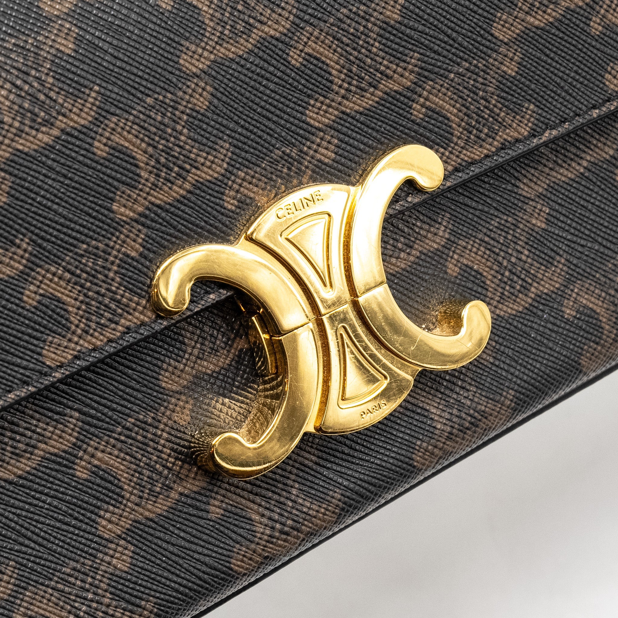 CELINE TRIOMPHE SHOULDER BAG TRIOMPHE CANVAS/CALFSKIN TAN GHW