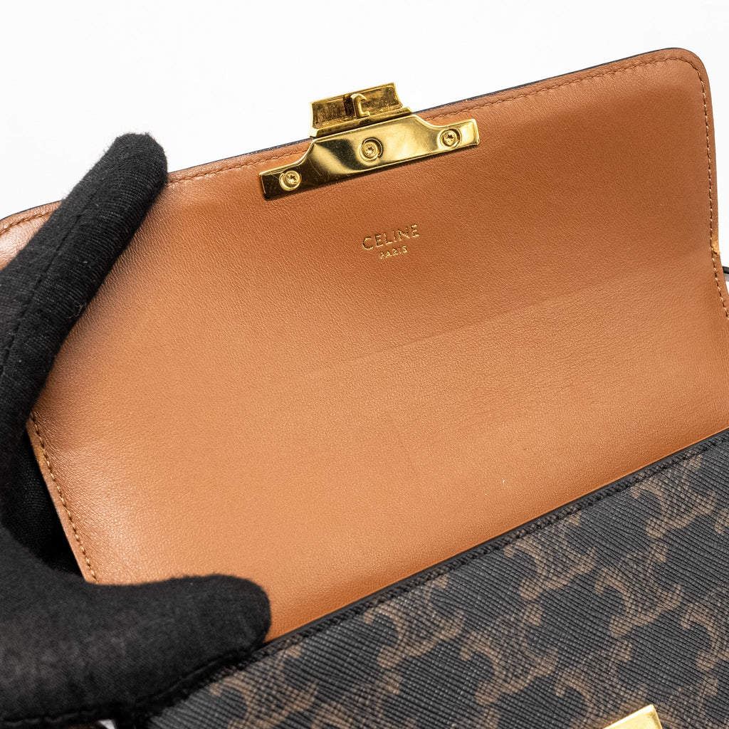 CELINE TRIOMPHE SHOULDER BAG TRIOMPHE CANVAS/CALFSKIN TAN GHW