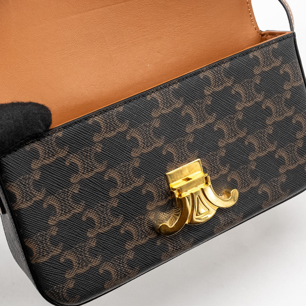 CELINE TRIOMPHE SHOULDER BAG TRIOMPHE CANVAS/CALFSKIN TAN GHW