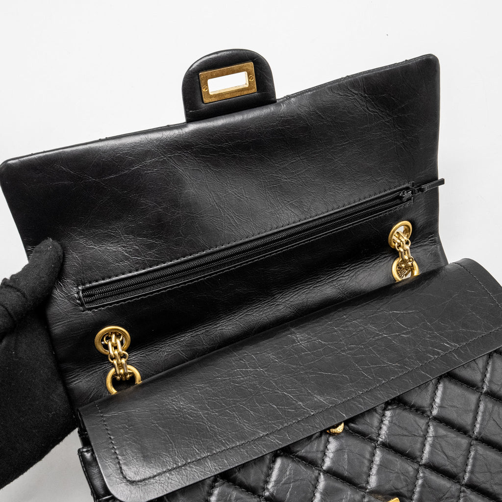 CHANEL LARGE 2.55 226 REISSUE DOUBLE FLAP BAG AGED CALFSKIN BLACK GHW