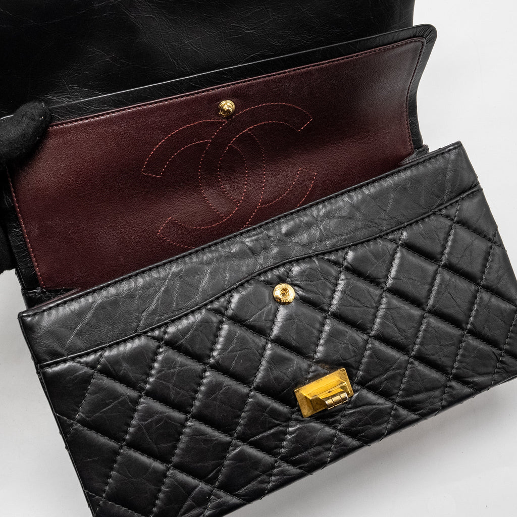 CHANEL LARGE 2.55 226 REISSUE DOUBLE FLAP BAG AGED CALFSKIN BLACK GHW