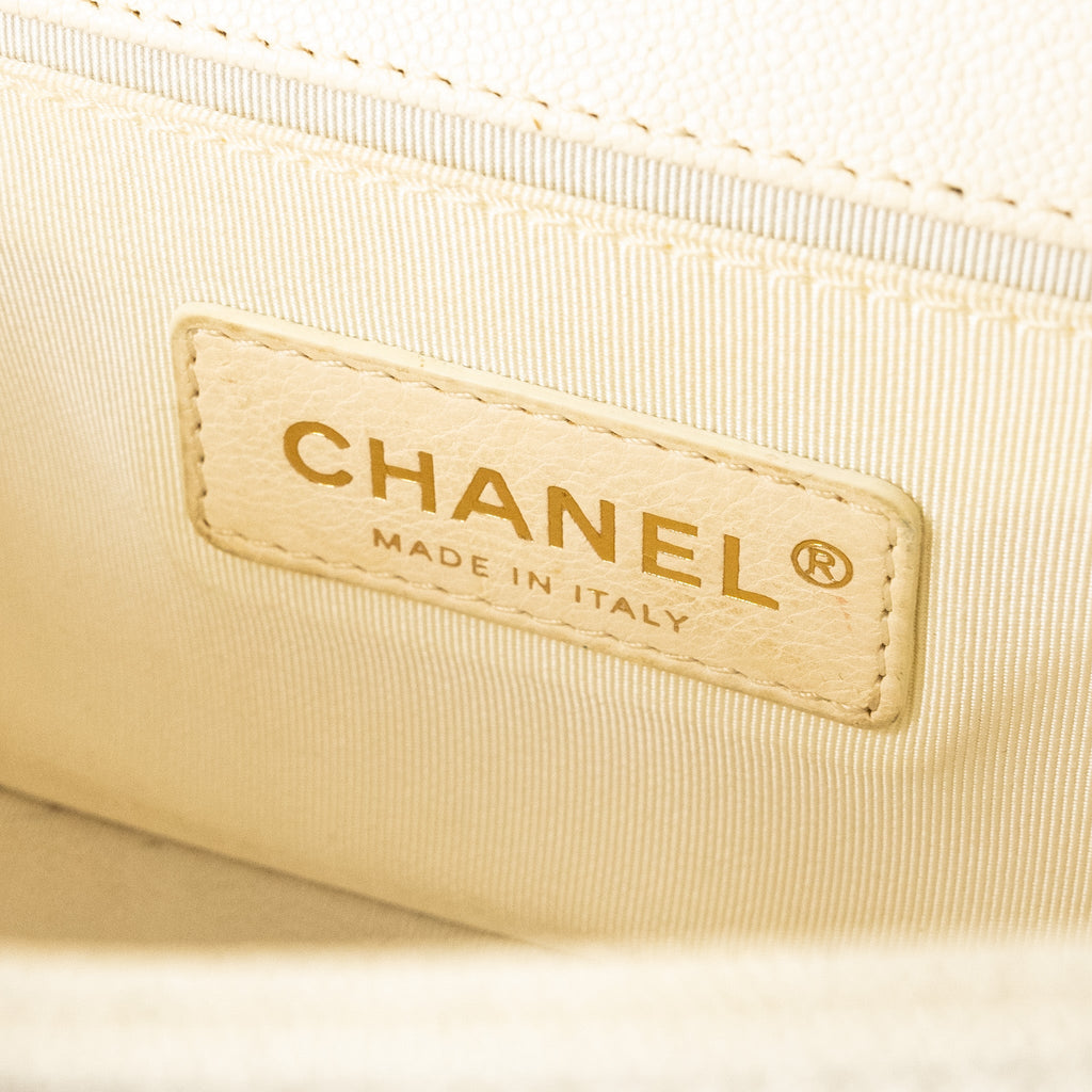 CHANEL SMALL BOY BAG CAVIAR WHITE LGHW