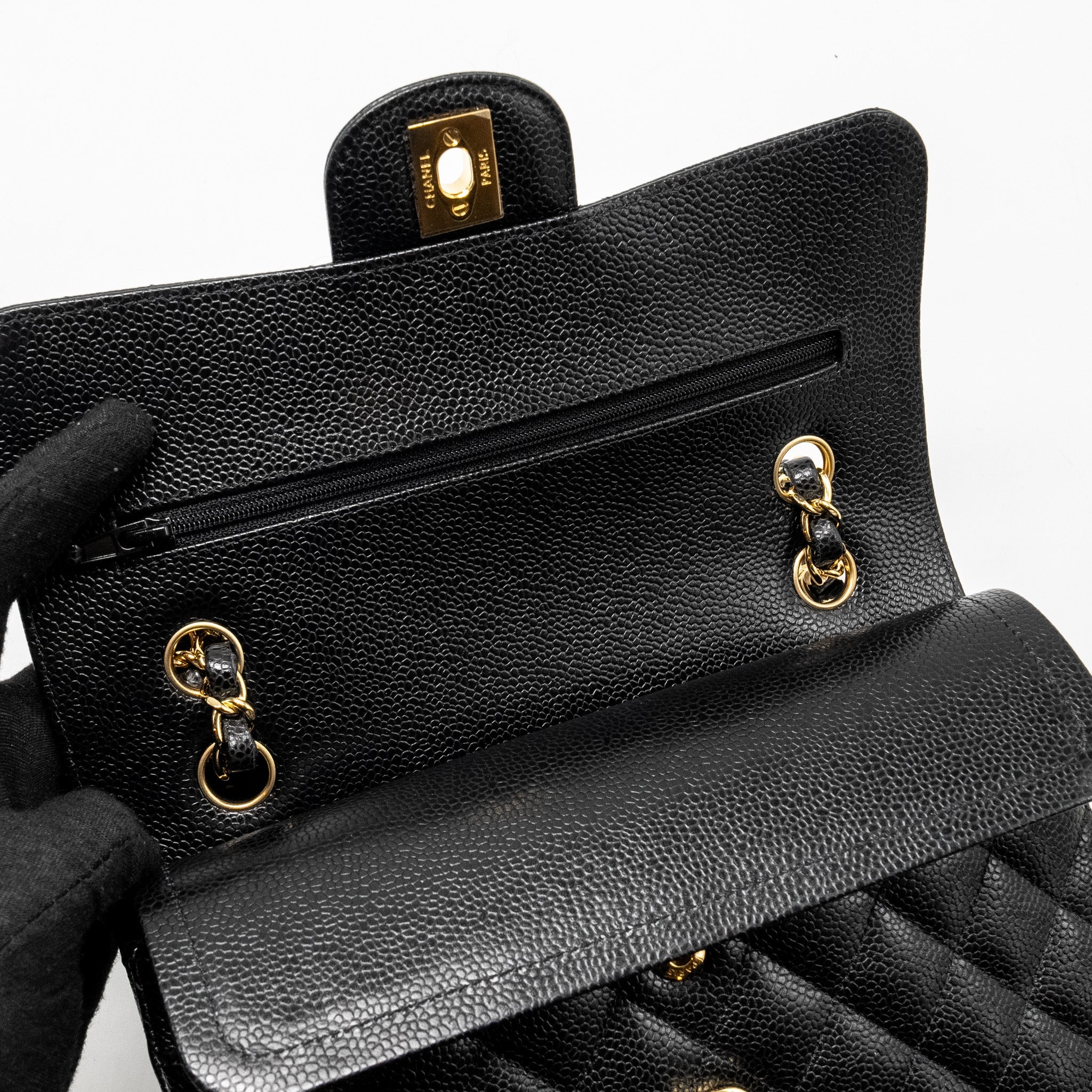 CHANEL SMALL CLASSIC DOUBLE FLAP BAG CAVIAR BLACK GHW (MICROCHIP)