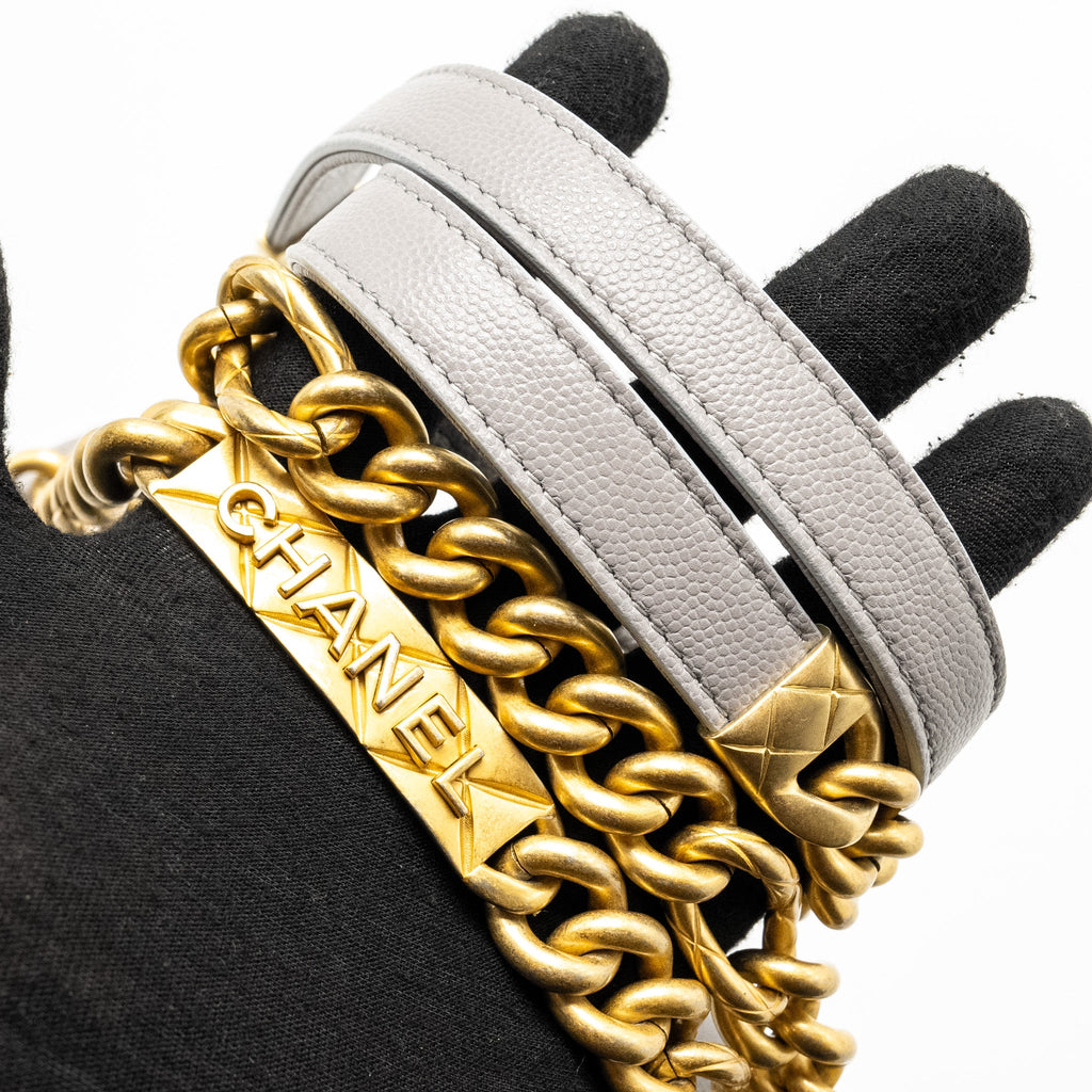 CHANEL MINI QUILTED FLAP BAG WITH CHAIN HANDLE CAVIAR GREY GHW (MICROCHIP)