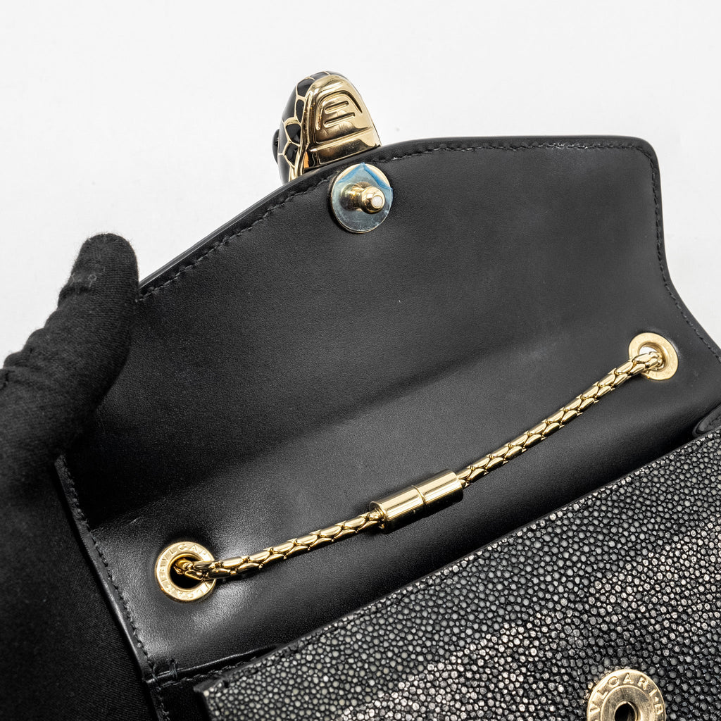 BVLGARI SERPENTI FOREVER BAG GALUCHAT BLACK/ GREY LGHW