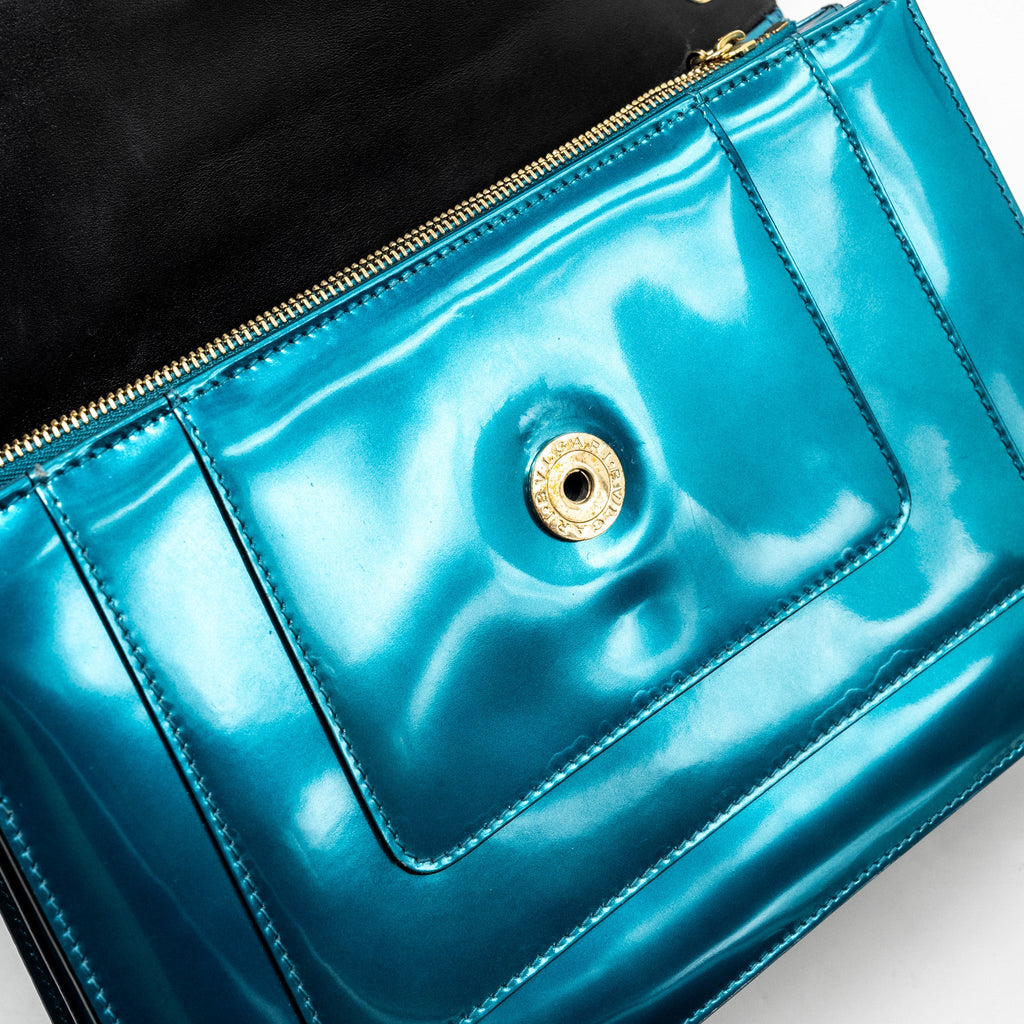 BVLGARI SERPENTI FOREVER BAG PATENT METALLIC BLUE LGHW