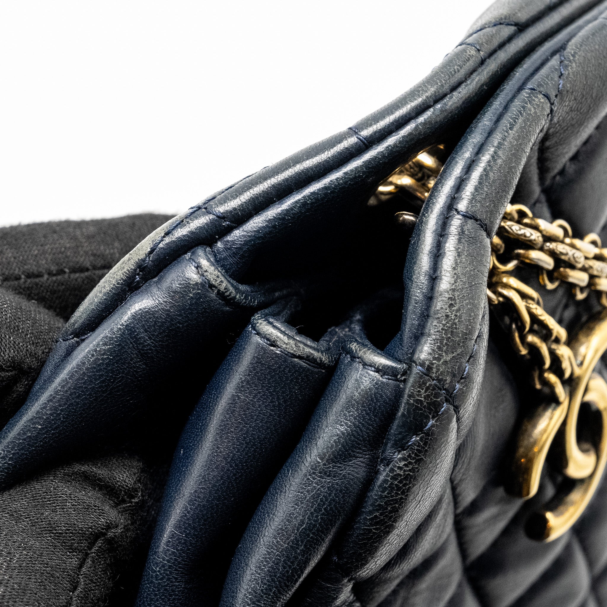 CHANEL JUST MADEMOISELLE BOWLING BAG LAMBSKIN DARK BLUE GHW
