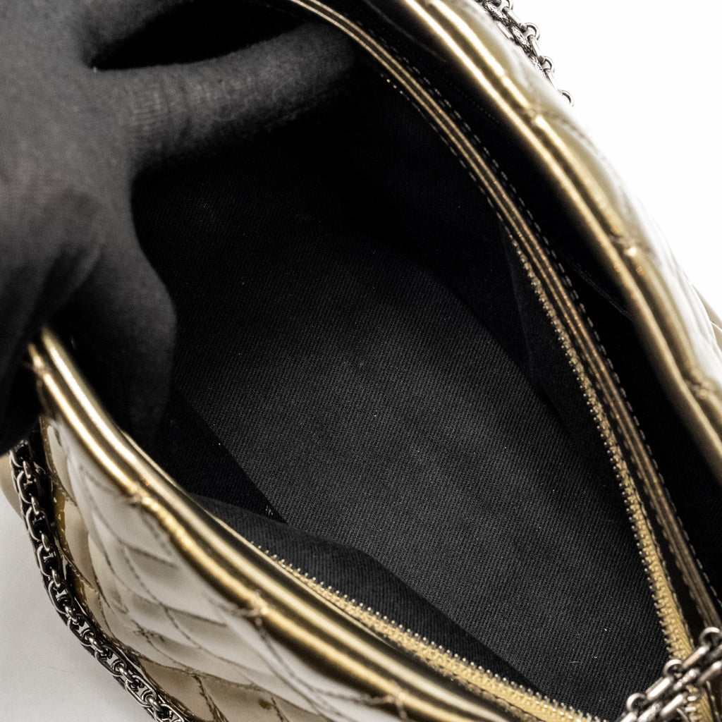 CHANEL JUST MADEMOISELLE BOWLING BAG PATENT METALLIC GOLD / SILVER SHW