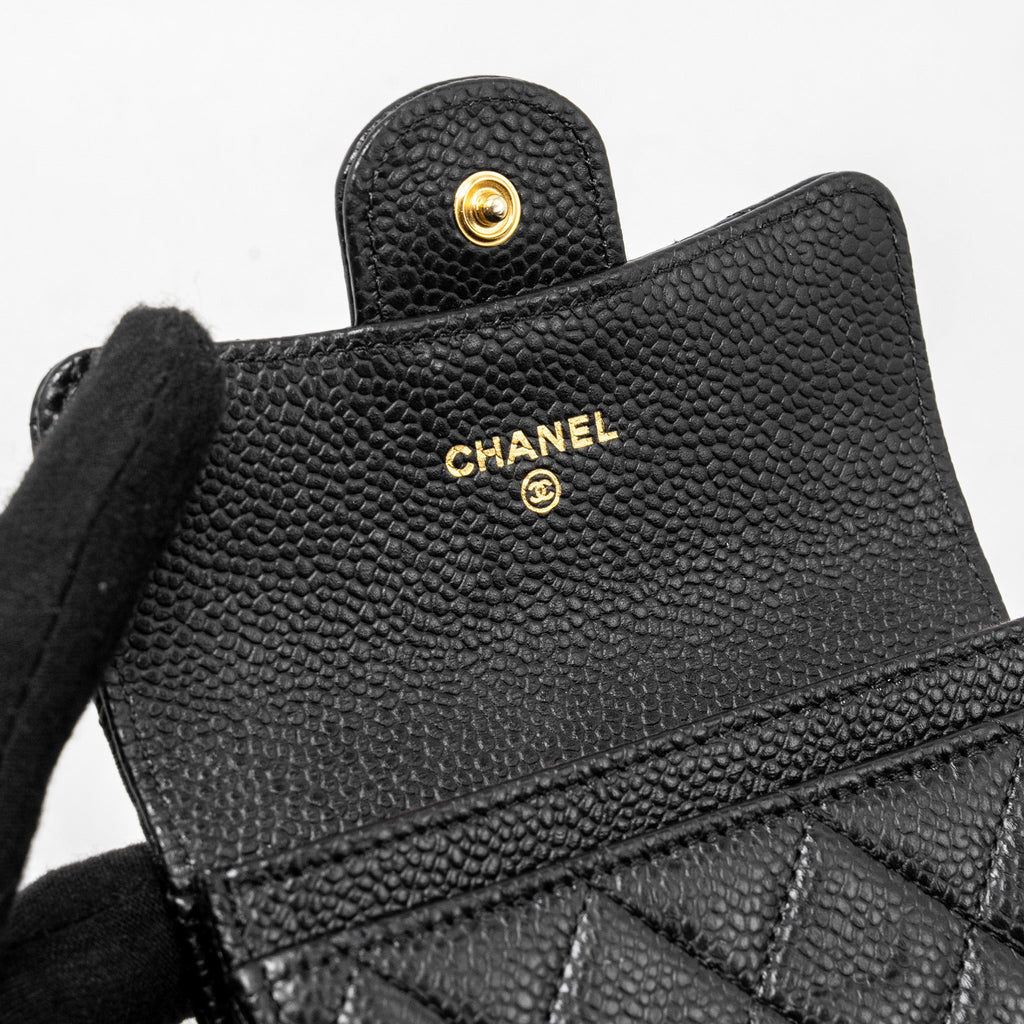 CHANEL CLASSIC FLAP CARD HOLDER CAVIAR BLACK GHW (MICROCHIP)