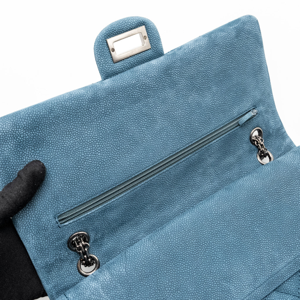 CHANEL MAXI 2.55 REISSUE FLAP BAG CAVIAR BLUE RUTHENIUM HARDWARE