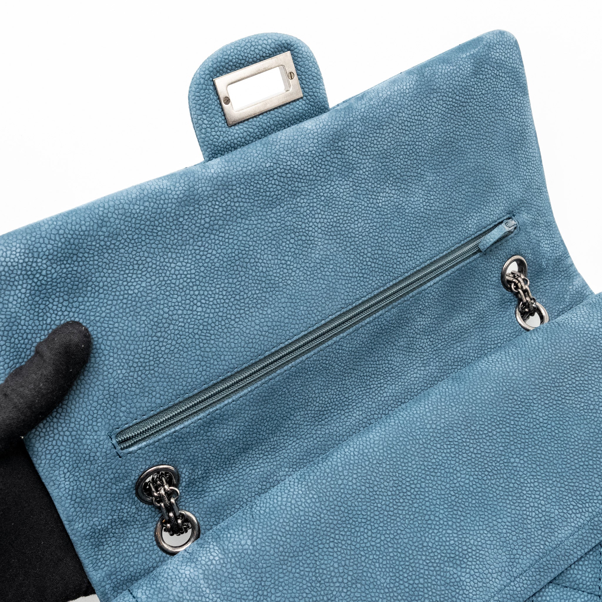 CHANEL MAXI 2.55 REISSUE FLAP BAG CAVIAR BLUE RUTHENIUM HARDWARE