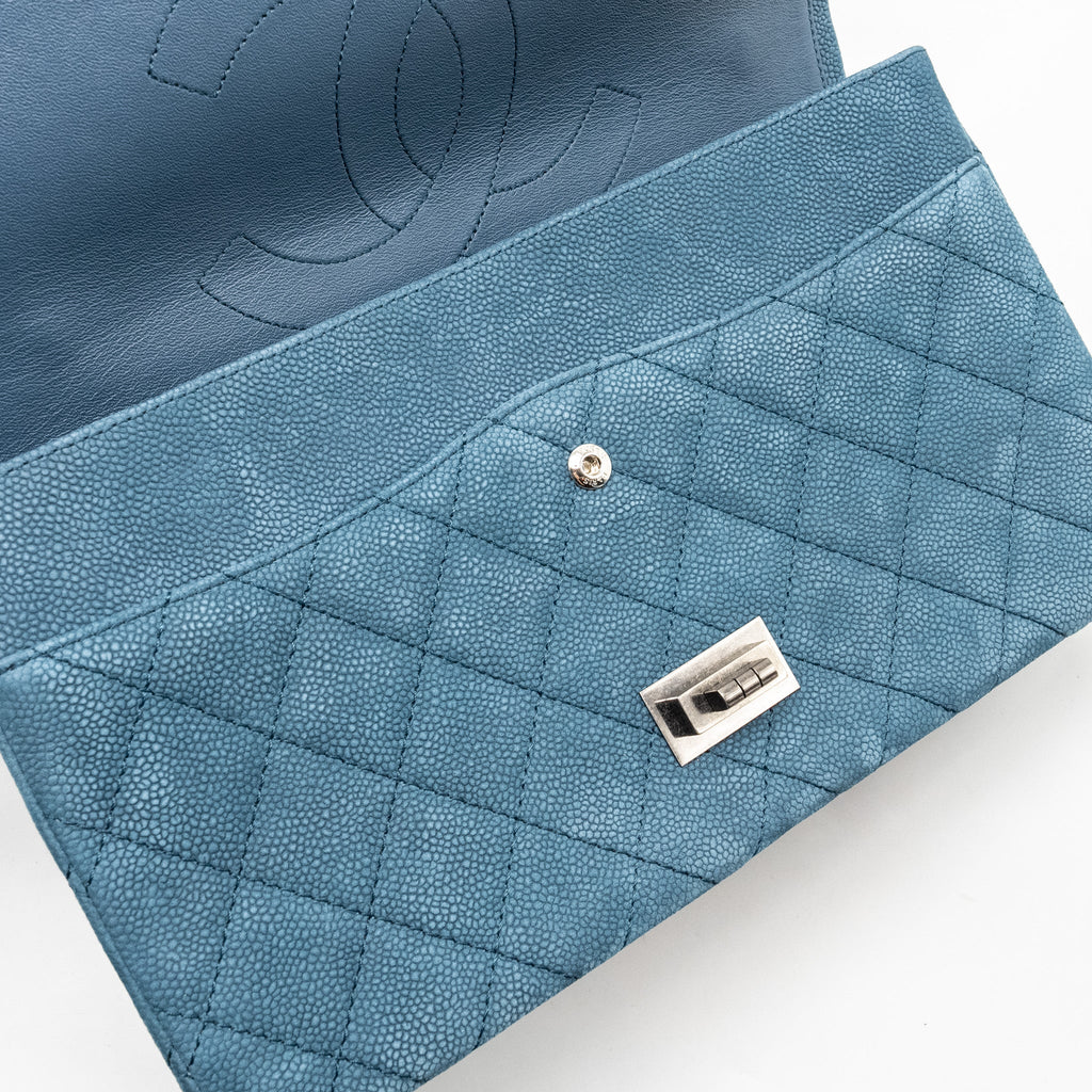 CHANEL MAXI 2.55 REISSUE FLAP BAG CAVIAR BLUE RUTHENIUM HARDWARE