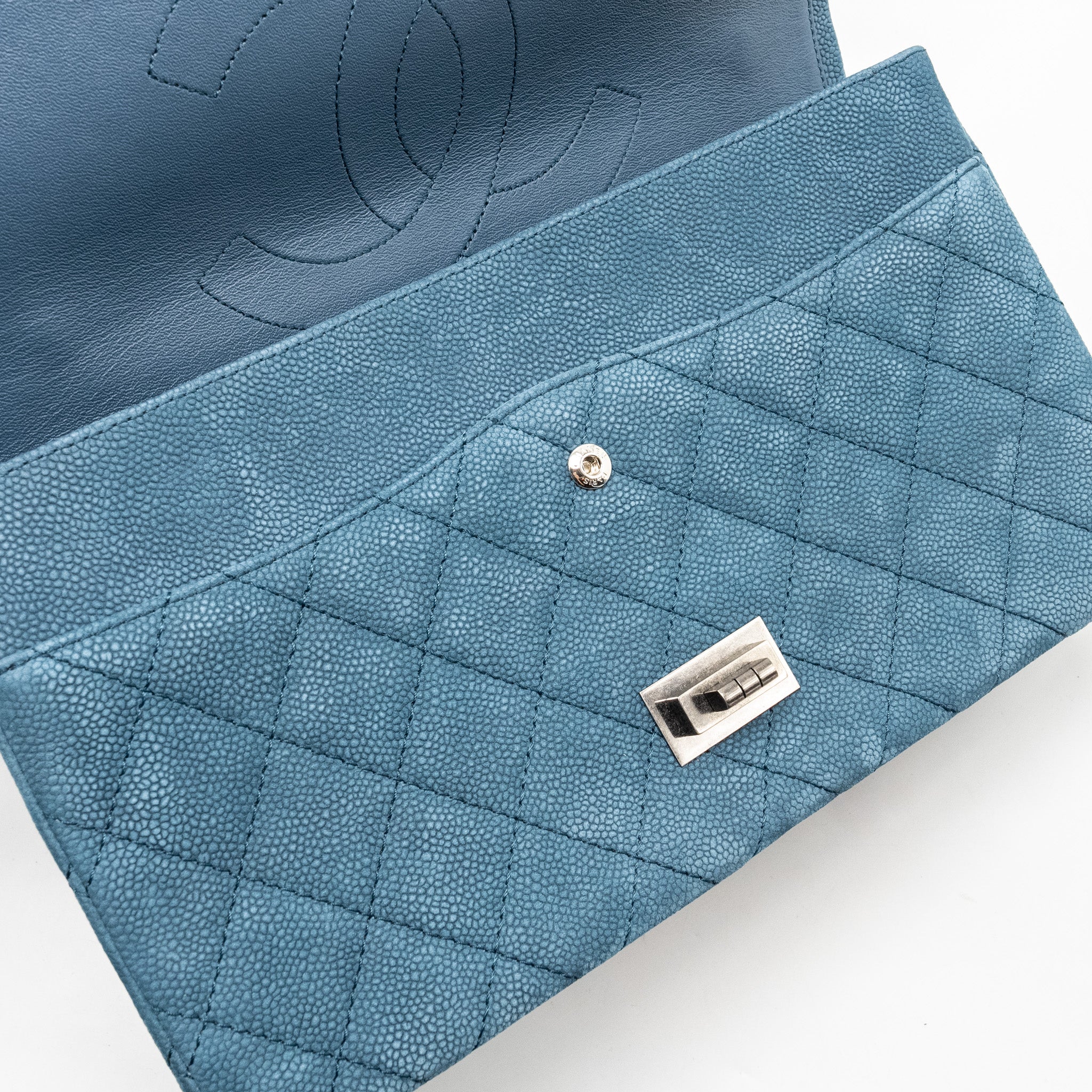 CHANEL MAXI 2.55 REISSUE FLAP BAG CAVIAR BLUE RUTHENIUM HARDWARE