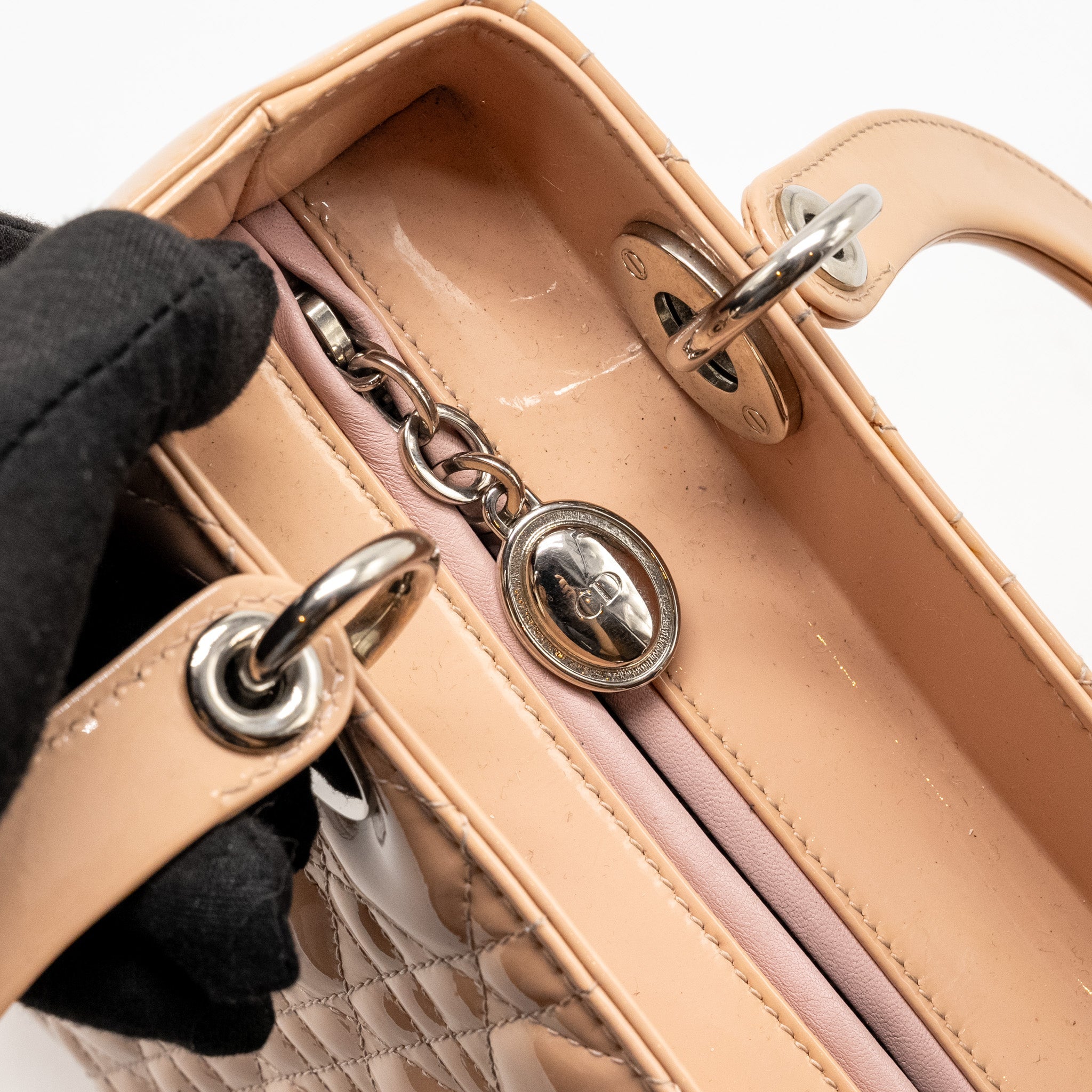 DIOR MEDIUM LADY DIOR PATENT LIGHT PINK SHW