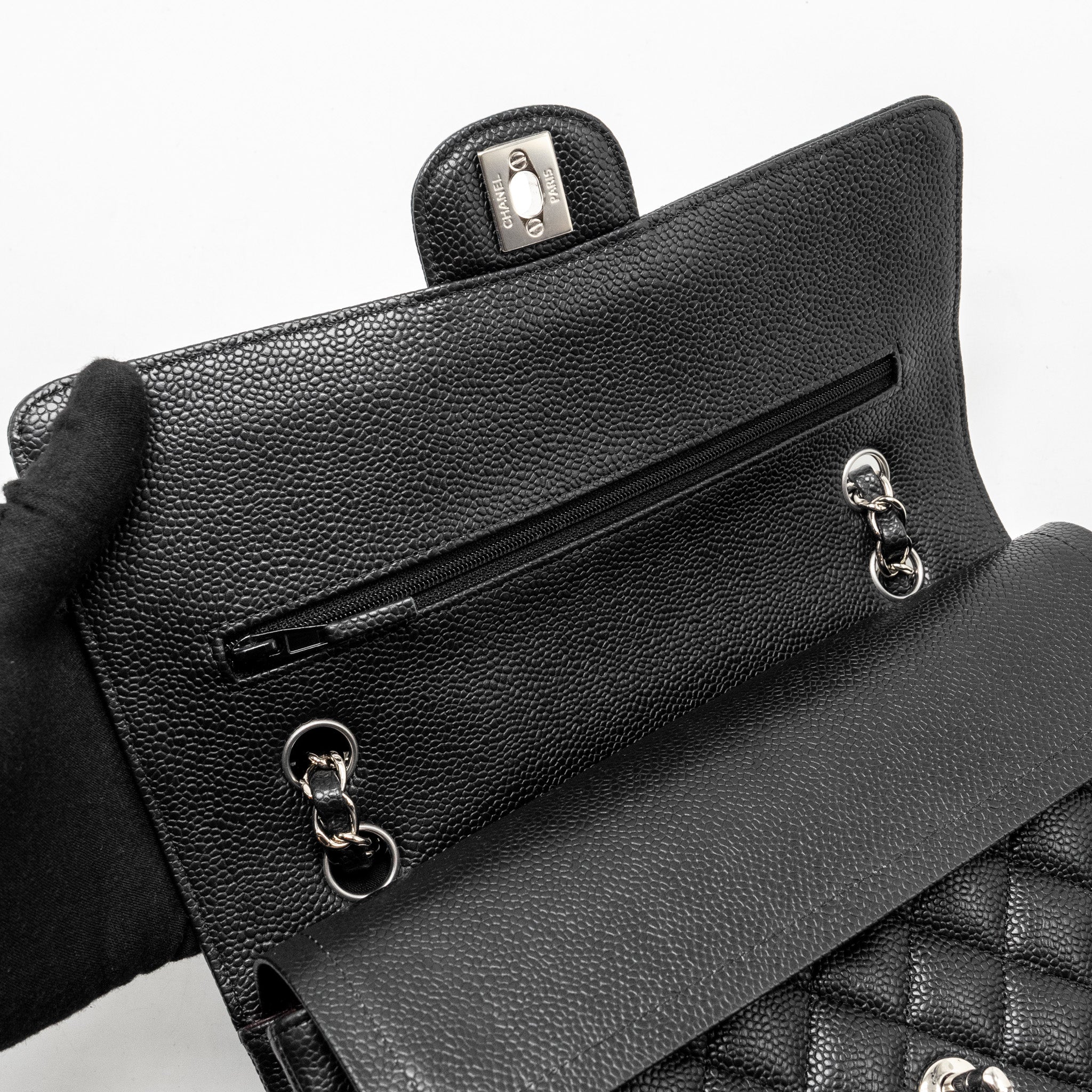 CHANEL MEDIUM CLASSIC DOUBLE FLAP BAG CAVIAR BLACK SHW