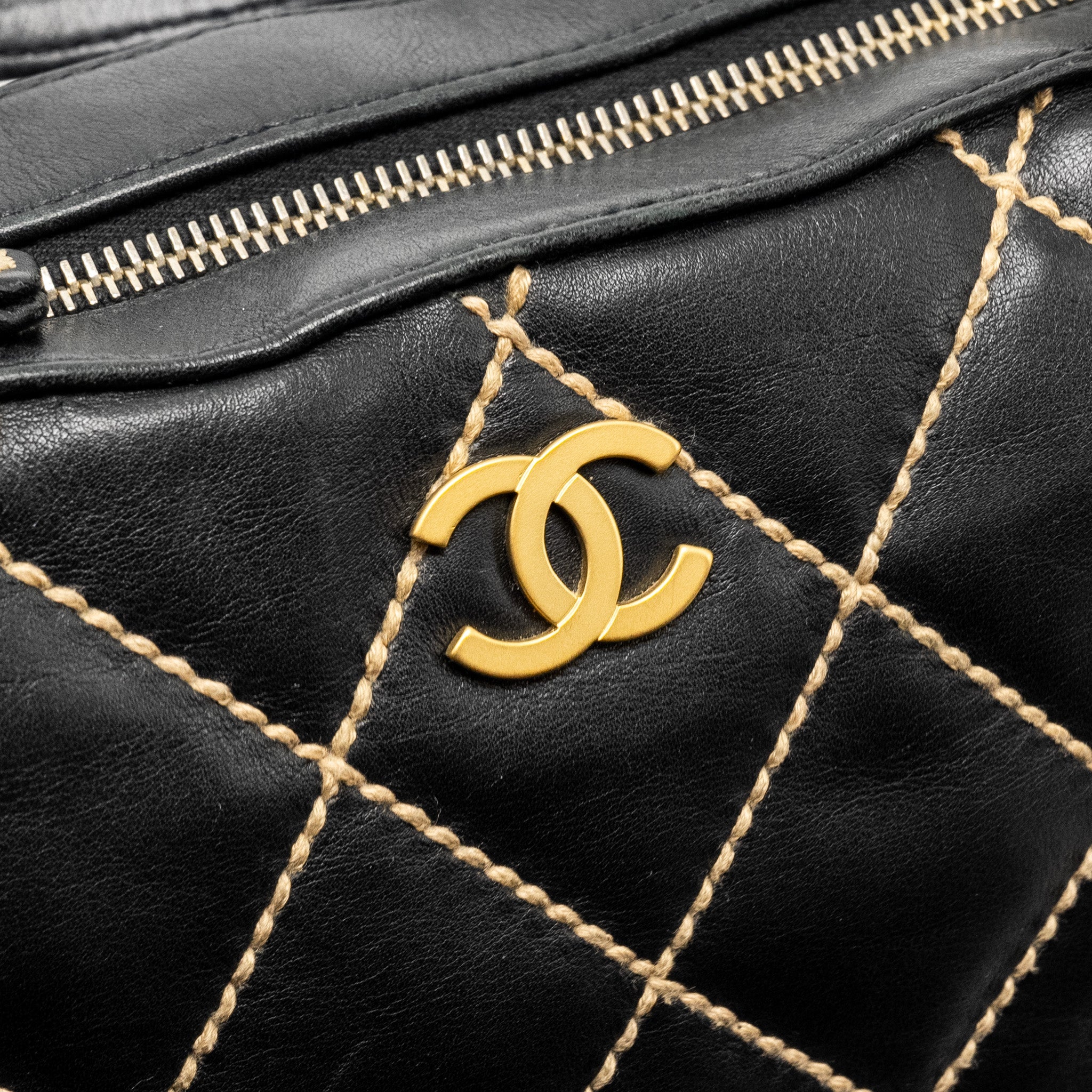 CHANEL VINTAGE WILD STITCH SHOULDER BAG CALFSKIN BLACK GHW