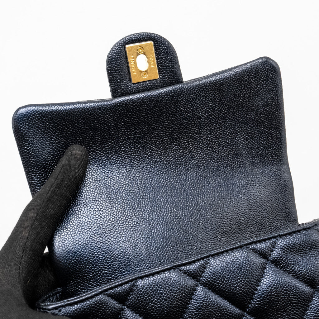 CHANEL 21K MY PERFECT MINI FLAP BAG CAVIAR IRIDESCENT BLACK GHW (MICROCHIP)