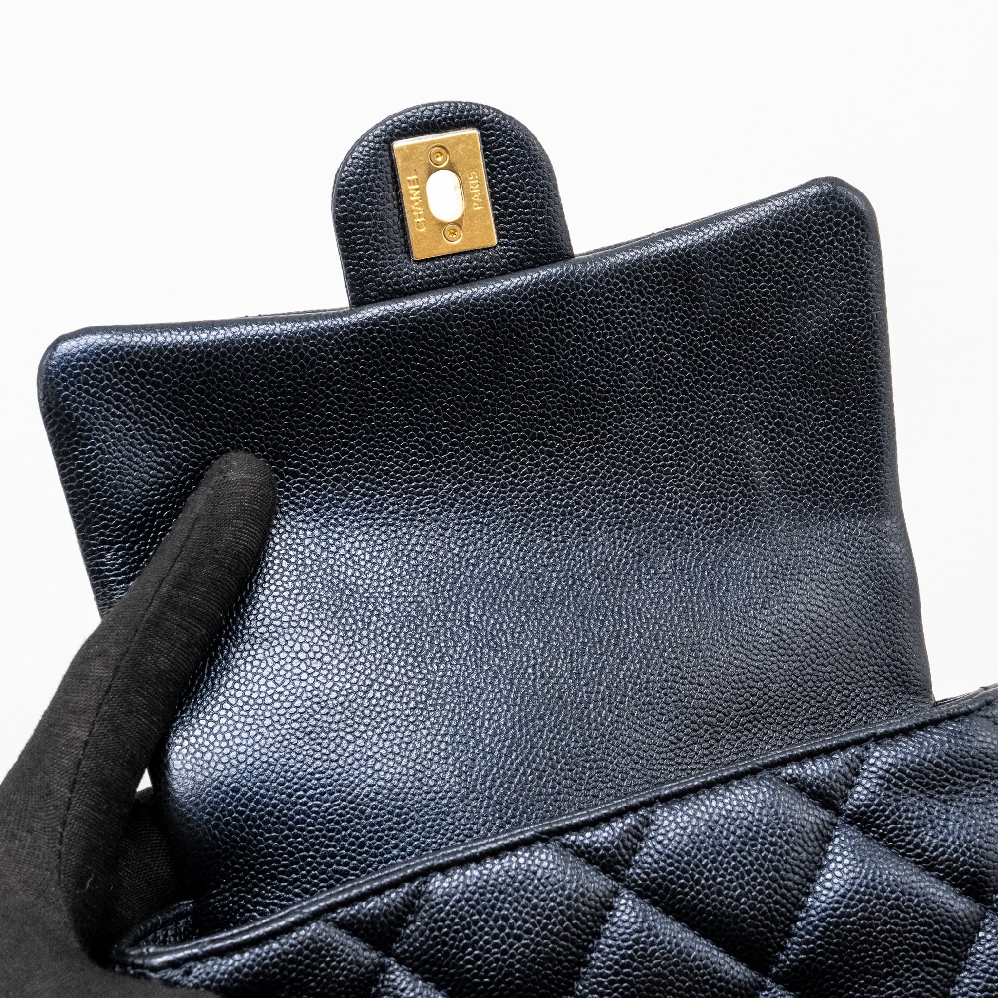 CHANEL 21K MY PERFECT MINI FLAP BAG CAVIAR IRIDESCENT BLACK GHW (MICROCHIP)
