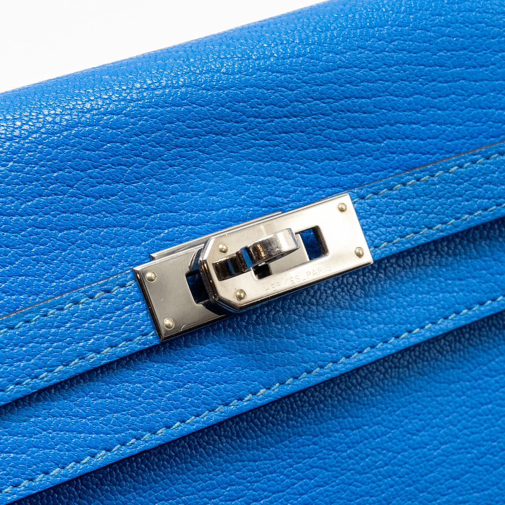 HERMES KELLY LONG WALLET CHÈVRE MYSORE BLUE HYDRA SHW