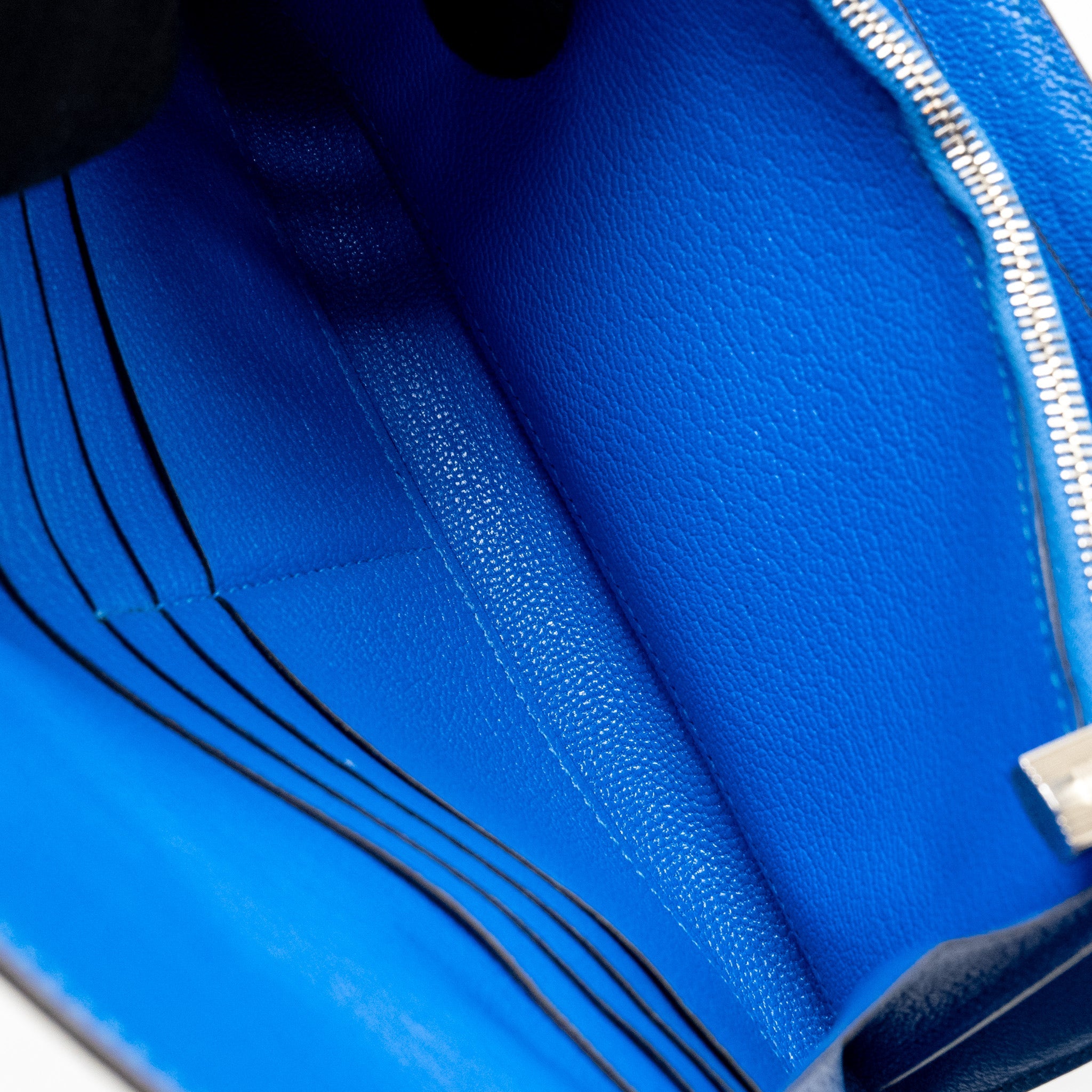 HERMES KELLY LONG WALLET CHÈVRE MYSORE BLUE HYDRA SHW