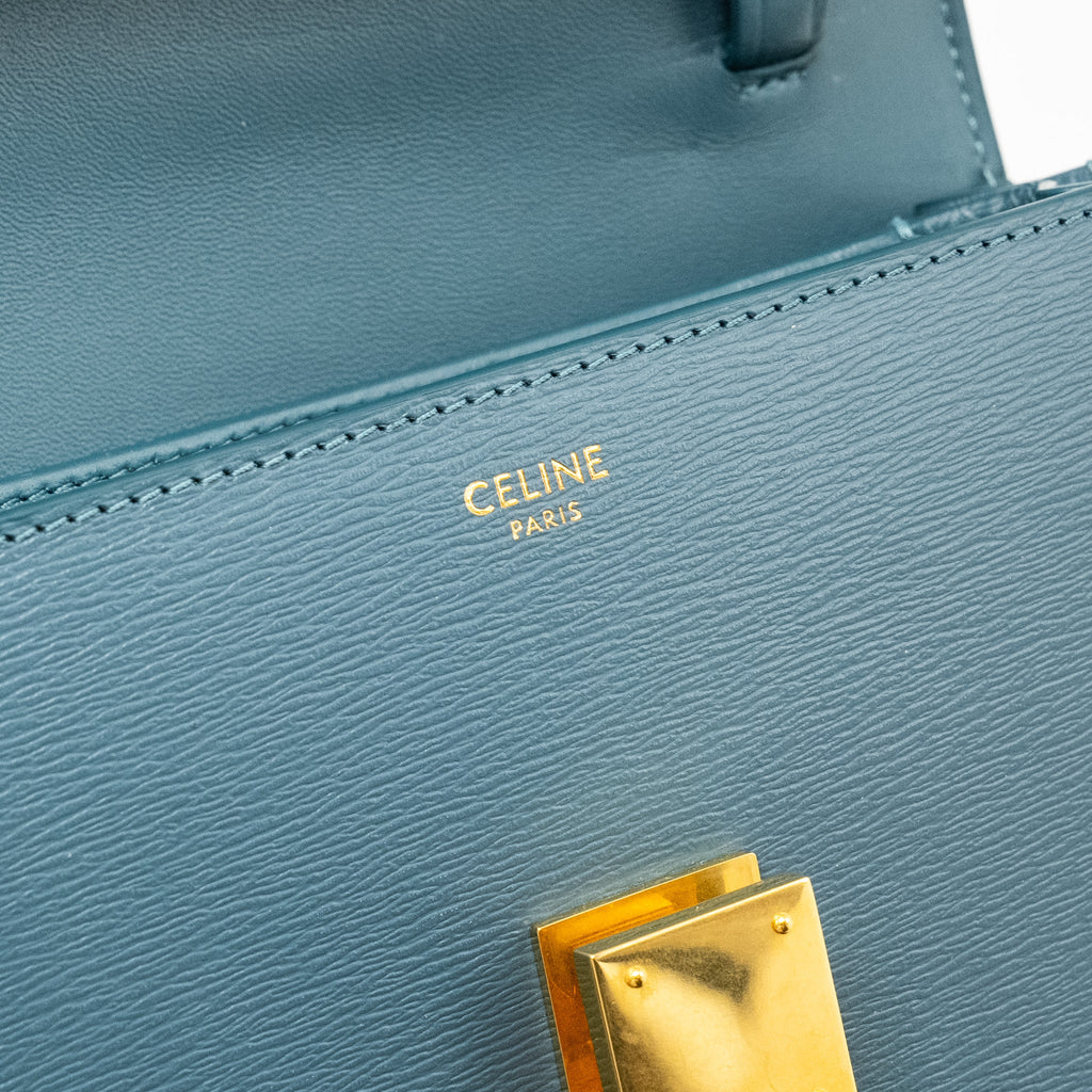 CELINE TEEN CLASSIC BOX BAG CALFSKIN GREEN SMOKE GHW