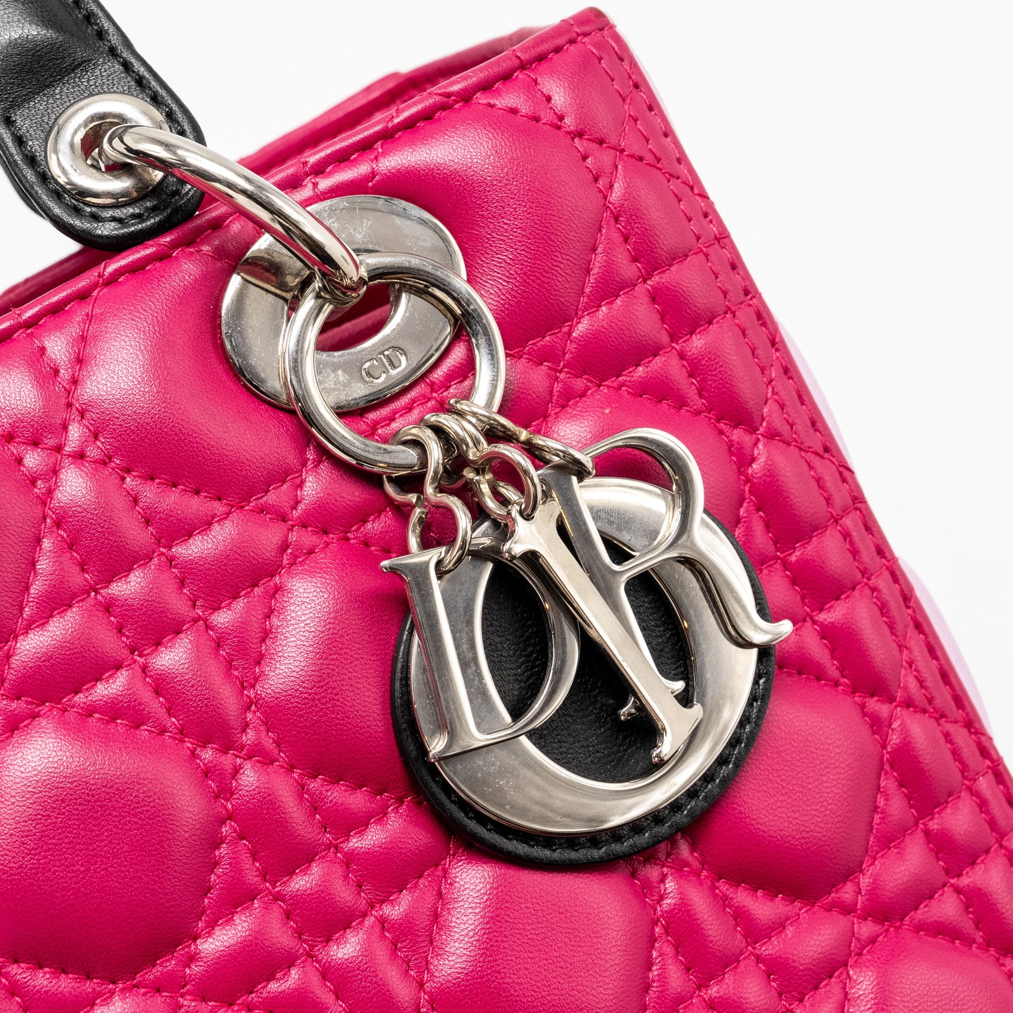 DIOR MEDIUM LADY DIOR LAMBSKIN PINK / MULTICOLOUR SHW