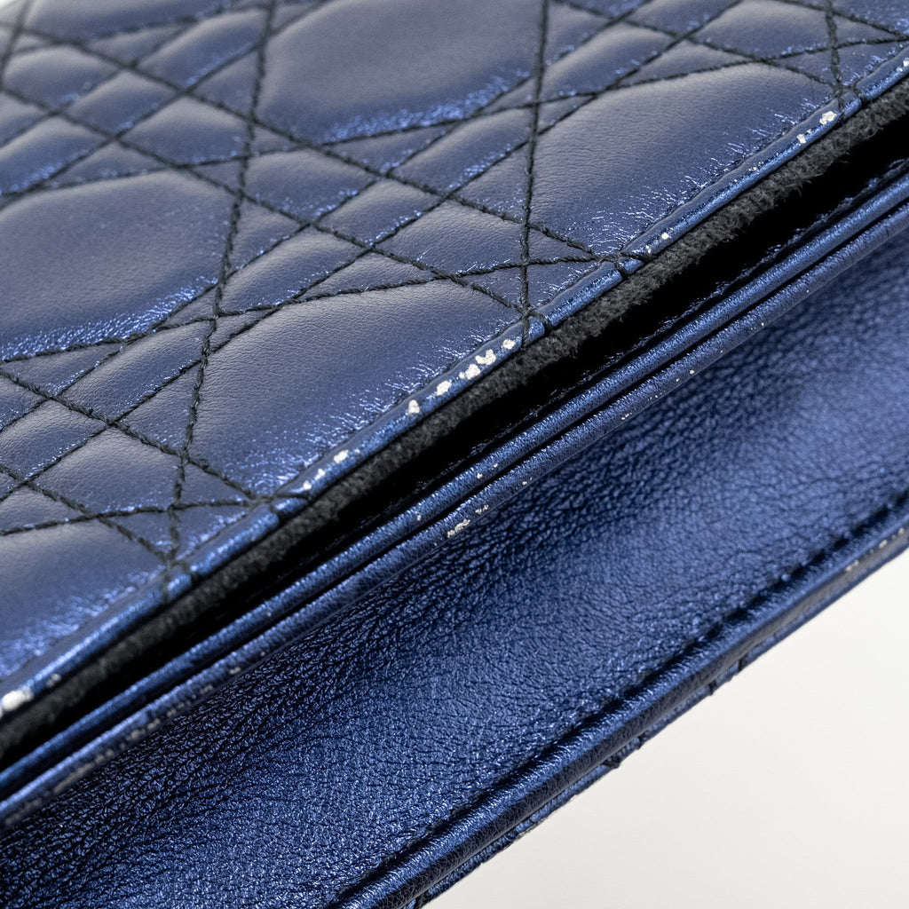 DIOR LADY DIOR POUCH CANNAGE WALLET ON CHAIN LAMBSKIN BLUE LGHW